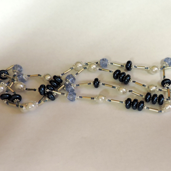 Hand Crafted Blue, White & Silver ... Long Necklace 38" - Picture 8 of 10